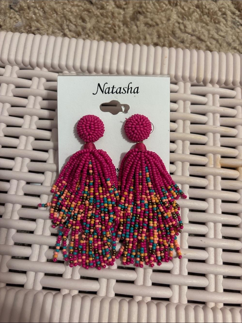 Natasha Pink Beaded Tassel Earrings